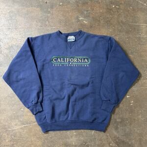 Vintage 90s Sweater Hanes Fleece Pullover L USA California Foodie Crew Neck